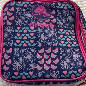CROCS Floral and Bird Patterned insulated lunch bag in Pink and Blue